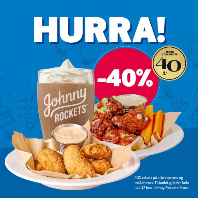 I dag er siste dag med -40% på alle milkshakes og starters i restauranten på Storo!🥤🍔🍟

Husk også at alle barn spiser gratis fra 12-17 hver søndag i oktober (med en betalende voksen)!

Ta turen innom? Vi gleder oss til å se deg! 🥰